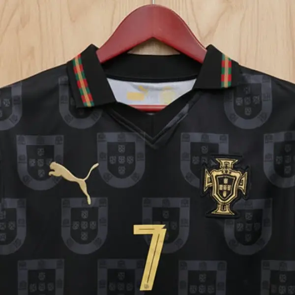 RONALDO 7 PORTUGAL BLACK SPECIAL EDITION SHIRT EMBROIDERED LOGOS
